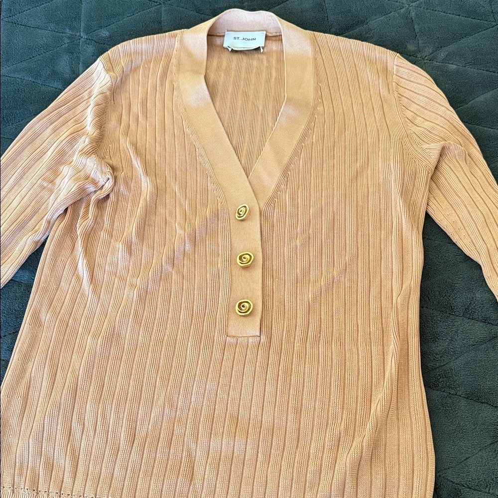 St. John Tan Cardigan with Gold Buttons